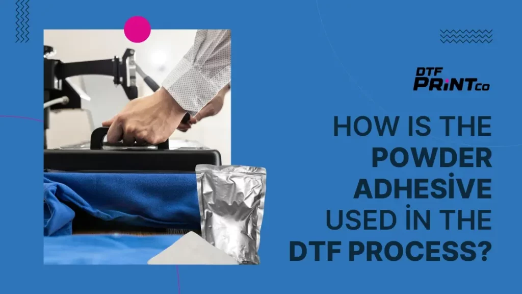 Close-up of DTF adhesive powder being sprinkled onto a printed design for vibrant, durable fabric transfers.