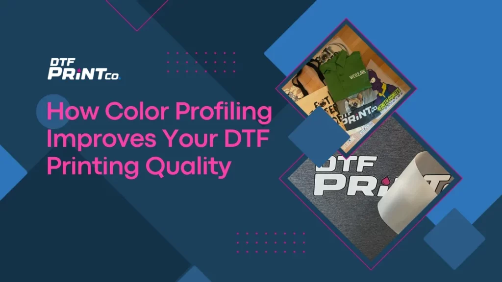 DTF printing setup with color profiling on screen and printer ensuring accurate color reproduction.