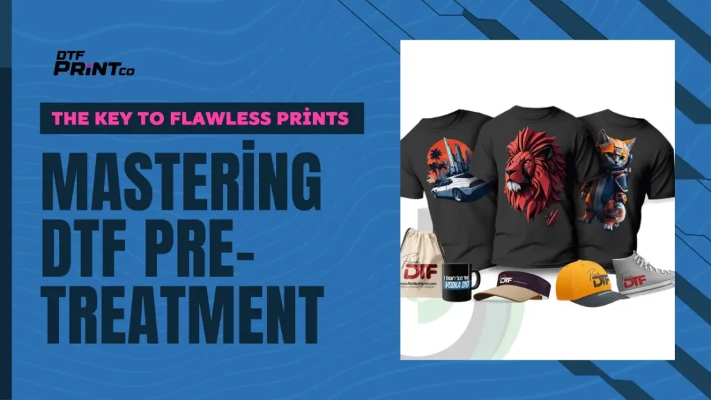 Close-up of a vibrant DTF-printed T-shirt on a heat press, showcasing flawless colors and sharp details after perfect pre-treatment.