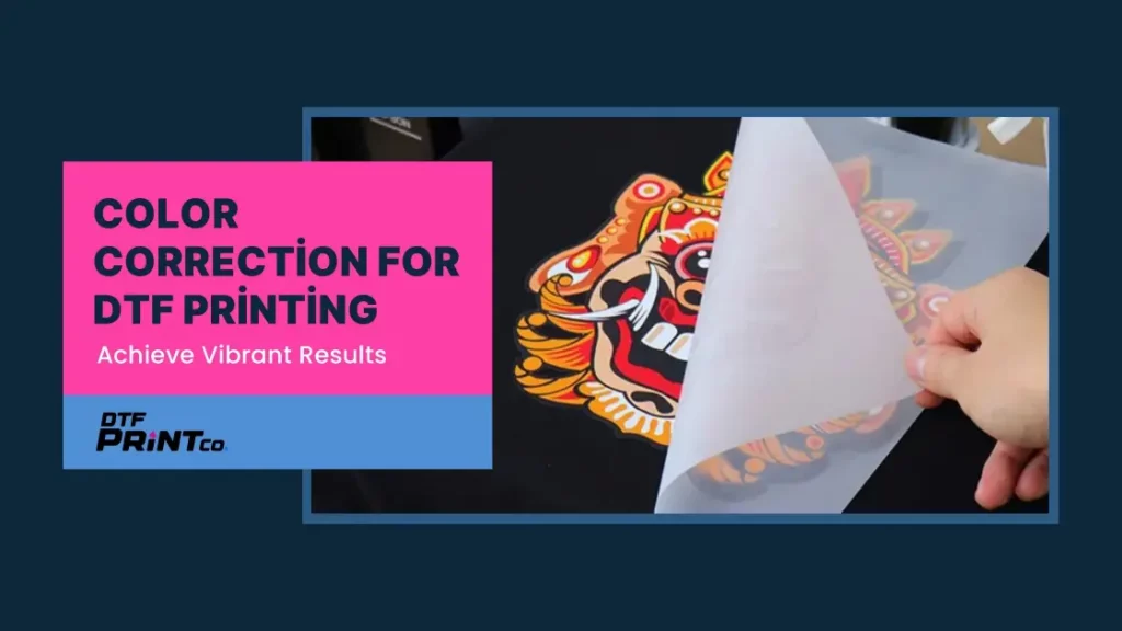 Close-up of a colorful DTF print on a dark hoodie, highlighting vibrant hues and sharp details after color correction.