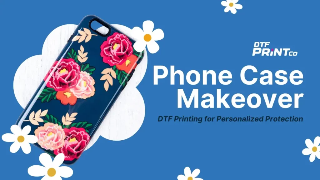 Custom DTF-printed phone case with vibrant floral design on matte black surface